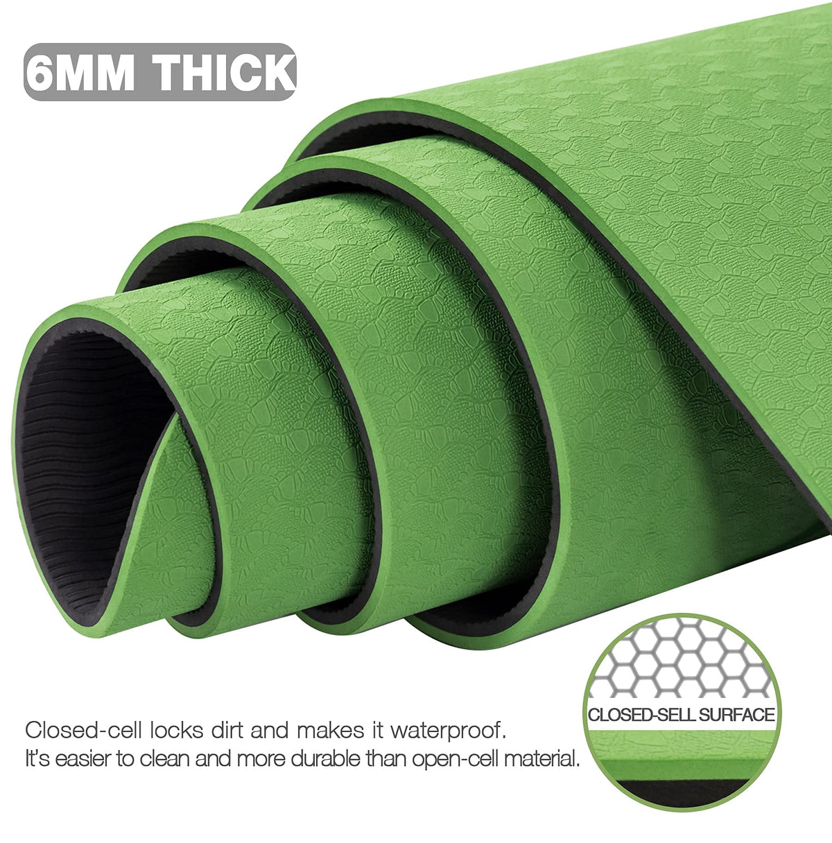 Large Yoga Mat for Men and Women - 6'x4'x6mm, Extra Wide TPE Fitness Mat for Home Gym Workout, Non-Slip, Perfect for Barefoot Exercise (Yoga, Pilates, Stretching, Meditation)