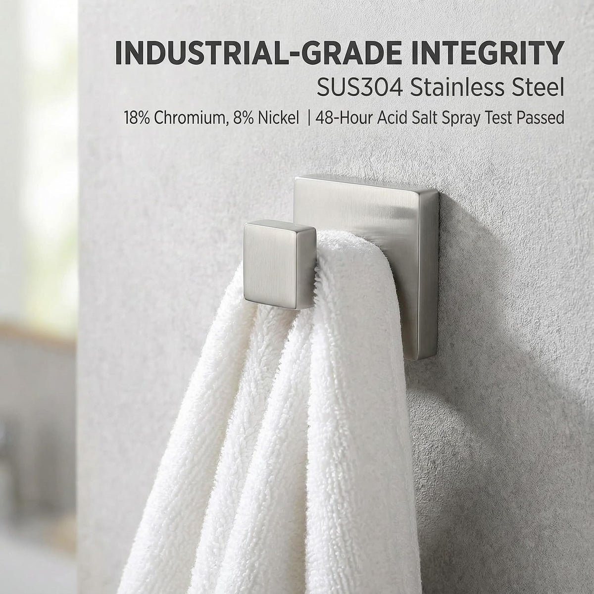 Hiuqixe Towel Hooks for Bathroom 4 Pack, Heavy Duty SUS304 Stainless Steel Robe Hook Wall Mounted, Square Coat Hook Set of 4 for Kitchen Bedroom Hotel Entryway, Brushed Nickel