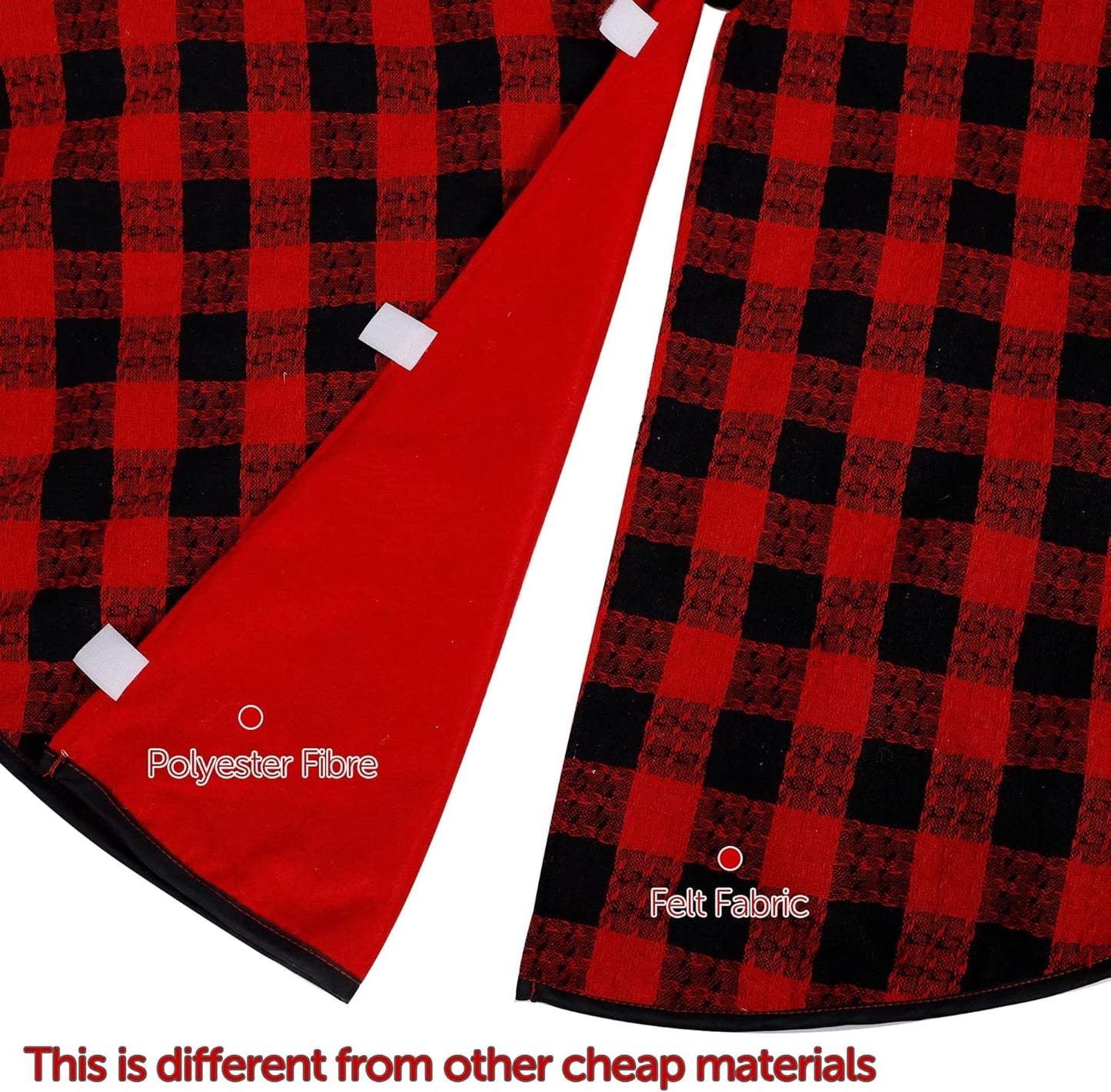 Juegoal 32-Inch Christmas Tree Skirt - Soft Red and Black Plaid Holiday Decor Mat