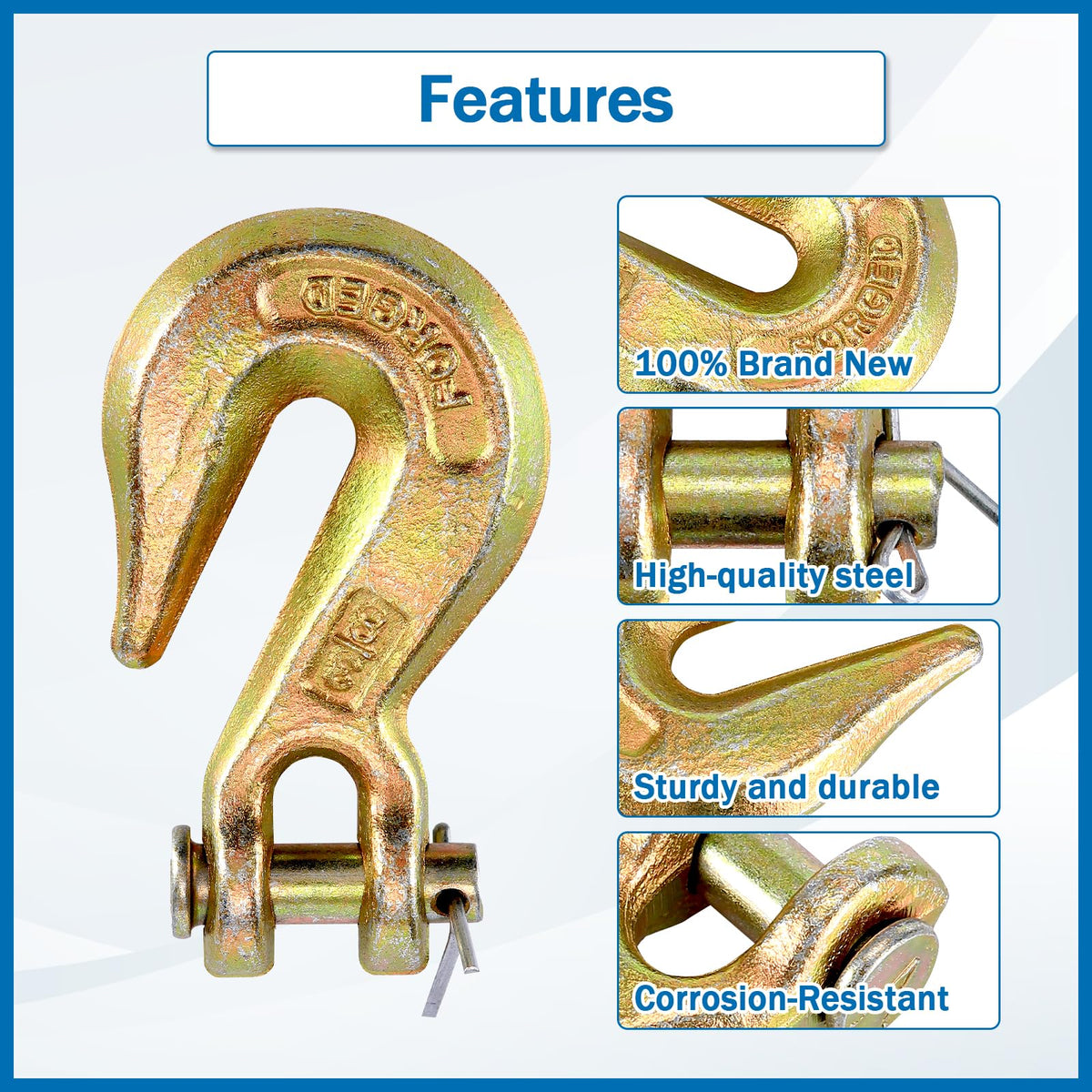TBAPFS 4Pcs 3/8 Inch Clevis Grab Hooks Grade 70 Chain Hook 7500 Lbs Working Load Limit for Trailer Truck Transport