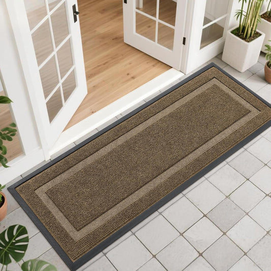 OLANLY Waterproof Front Door Mat - All-Season, Low Profile, Easy Clean, 47x17, Brown
