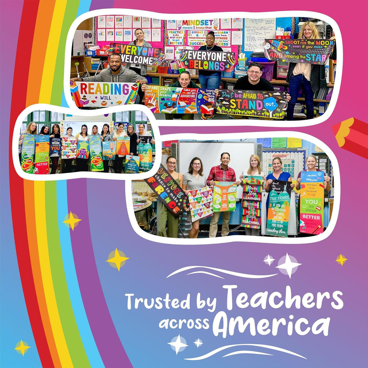 Sproutbrite 12” x 16” Educational Posters Set - 6 Teachers Posters - Classroom Motivational Posters and Wall Decor for Pre, Elementary and Middle School - Builds a Strong Growth Mindset and Self-Belief