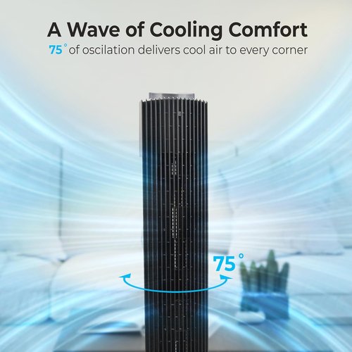 Comfort Zone Smart Wi-Fi Oscillating Tower Fan - Bladeless, 5 Speeds, Adjustable 36-42" Height, Remote & App Control