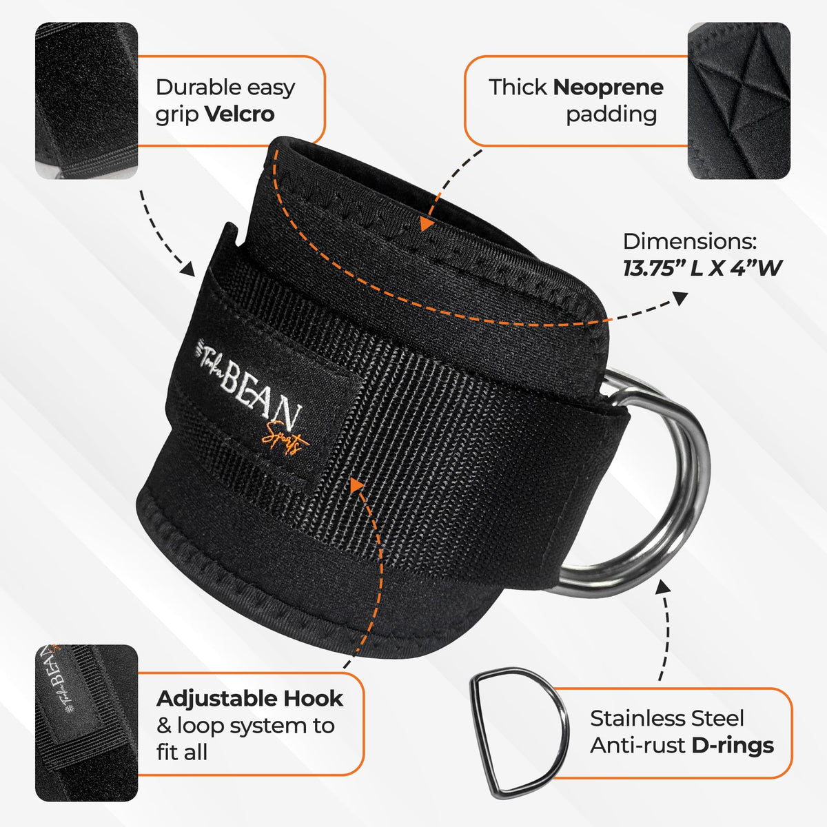 TONKA BEAN Ankle Straps For Exercise Cable Machine, Workout Cuff Attachment for Gym & Home, Kickbacks, Glute Workouts, Lower Body Exercises, Leg Extensions, Hip Abductors - Adjustable Neoprene Fitness Padded Ankle Strap (Black, Pair)