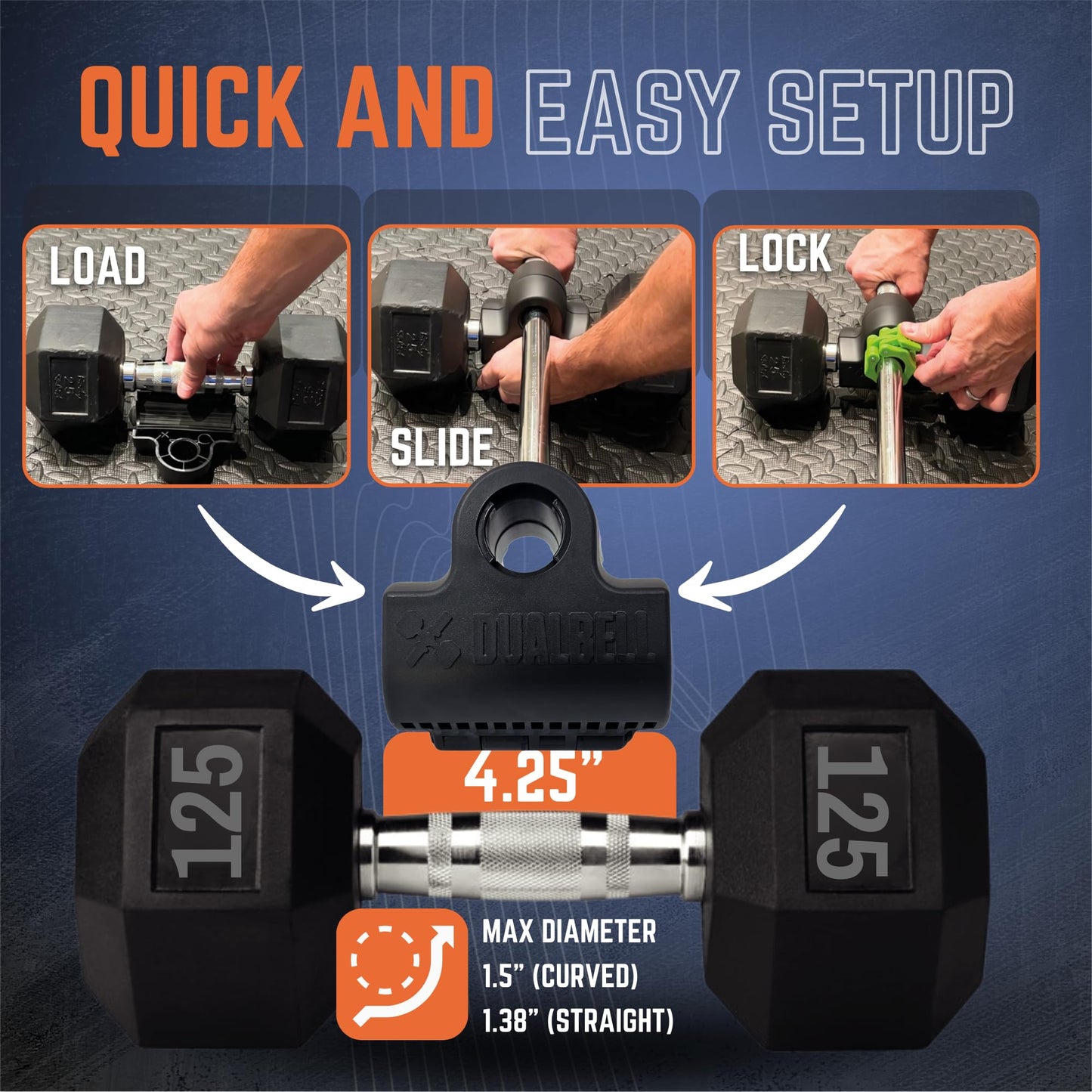 Dualbell Dumbbell Converter- Black w/Green Weight Collars- for 1" Standard Bars, Up to 100lb Capacity - Dumbbell Barbell Converter Home Gym Equipment, Versatile Weight Lifting Set, Suitable for Men and Women