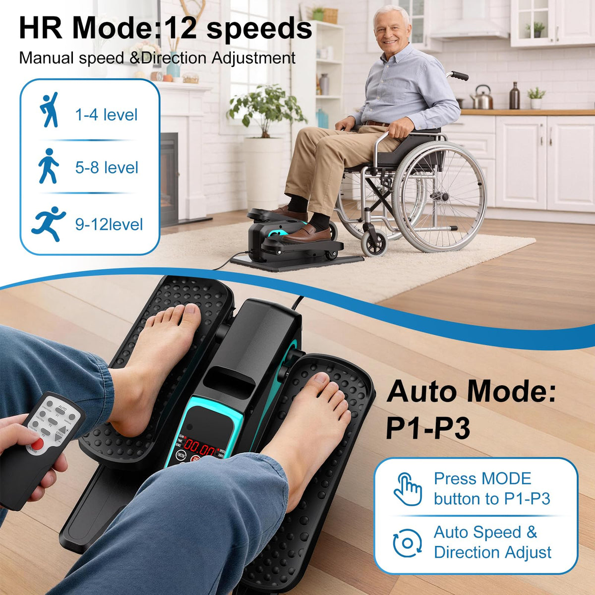 VIVURN-018 Under Desk Elliptical 12 Speed 5 Modes Mini Motorized Leg Exerciser While Sitting for Seniors As Seen on TV with Non-Slip Mat Quiet & Portable Electric Pedal Exerciser for Home and Office