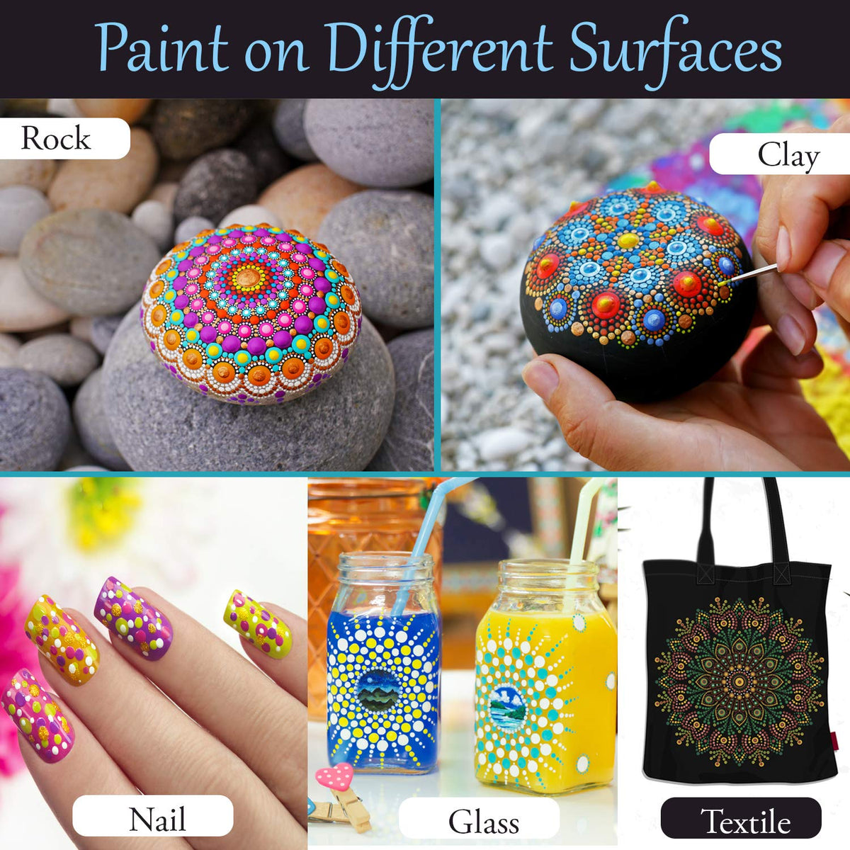 Mandala Dotting Tools Kit with Acrylic Paints and Reusable Stencils - Dot Art Set for Rock Painting, DIY Craft Project, Home Decor Drawing Activity