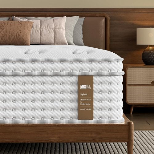 BedStory Queen Mattress - 14 Inch Medium Firm Hybrid Design | Luxury Pocket Spring, Back Pain Relief, Fiberglass-Free, 365-Night Trial, 10 Year Warranty