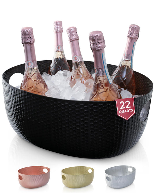 Gusto Nostro Large Beverage Tub for Parties - Metal Tub for Wine Bottles,Champagne,Beers - High Capacity Ice Bucket for Drinks - Extra Large Ice Buckets for Parties (22 qt) Outdoor Party Drink Bucket