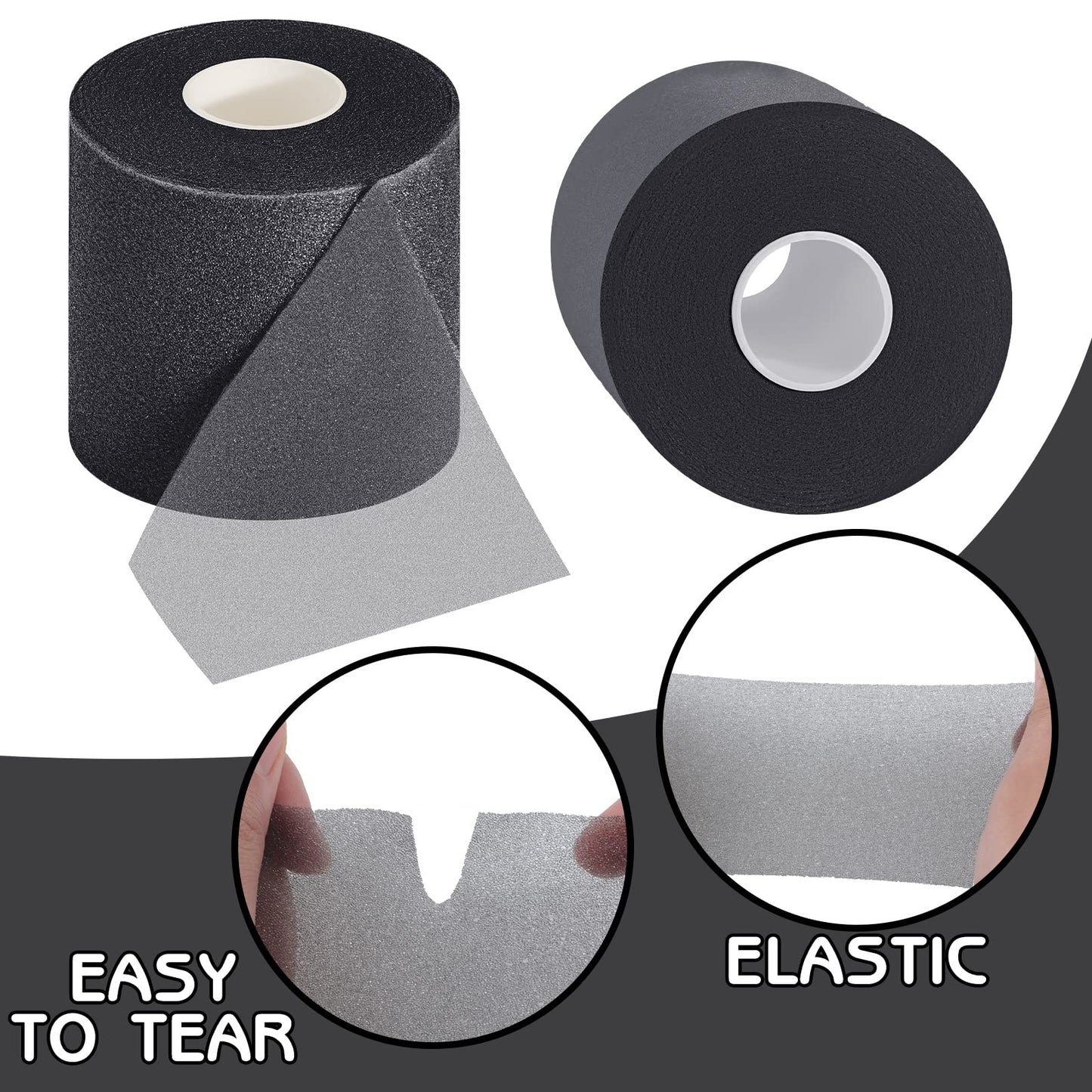 Nuanchu 24 Pieces Wrap Athletic Tape 2.75 Inches x 30 Yards Athletic Foam Underwrap Tape for Hair Soccer Sport Pre Wrap Ankles Wrists Hands and Knees(Black, Beige)