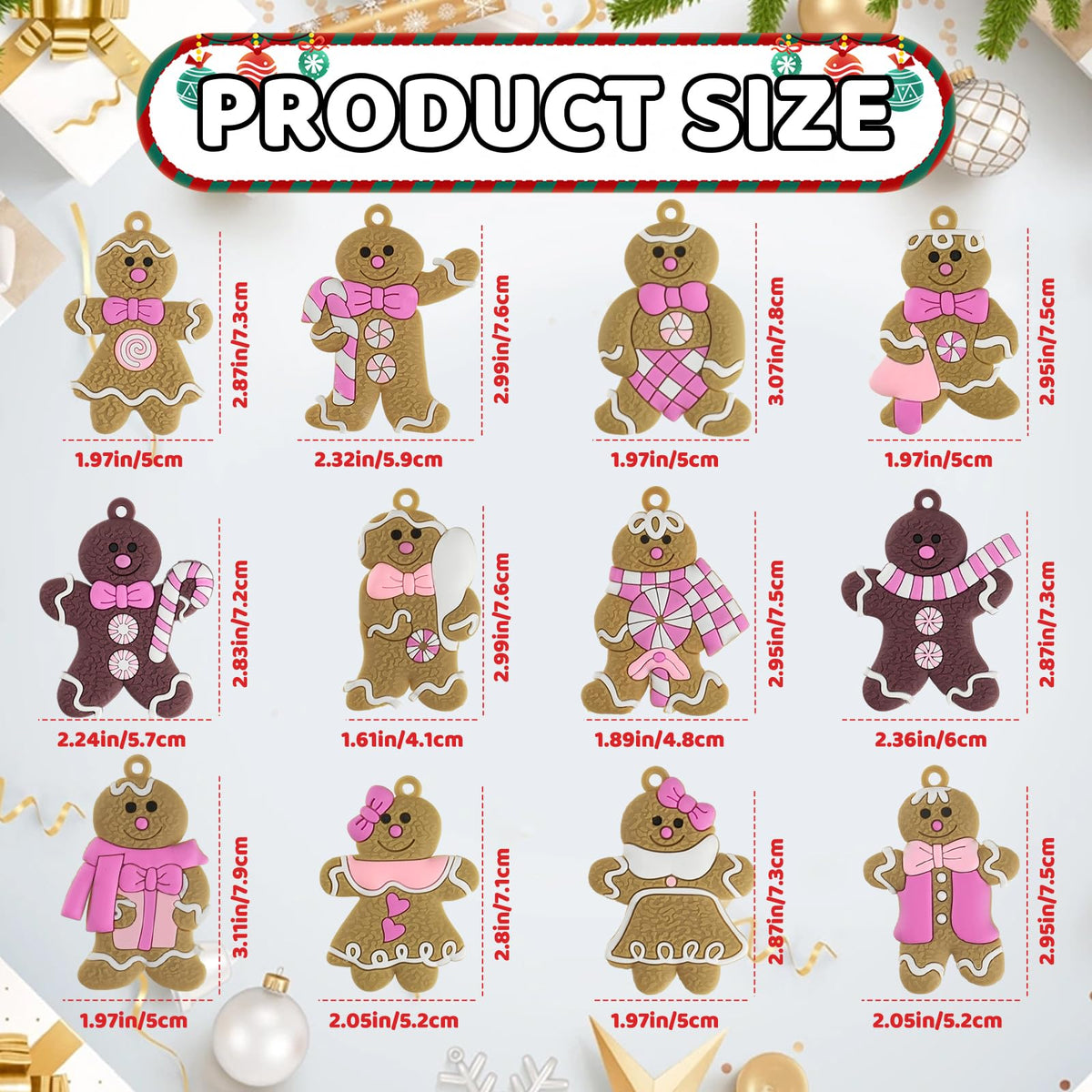 Gingerbread Man Ornaments Christmas Tree Decorations - 12pcs Pink Gingerbread Man Christmas Decorations Hanging Ornaments for Holiday Xmas Tree Home Decor