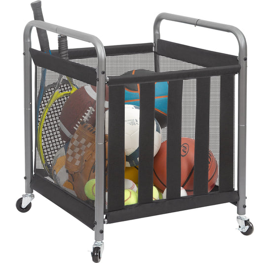 STORAGE MANIAC Ball Storage Bin Rolling Sports Ball Cart, Metal Garage Organizer Sport Rack Basketball Storage Cage for Garage or Gym, Indoor & Outdoor Sports Equipment Organizer 1 Pack