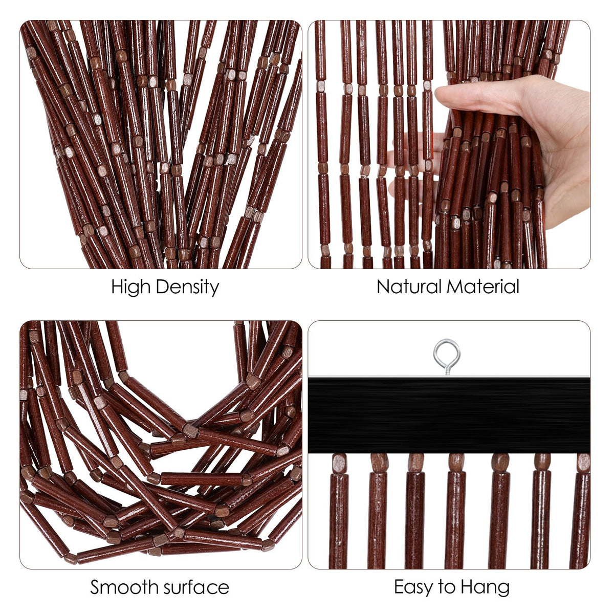 BECHAEO Handmade Bamboo Beaded Curtain for Doorway 65 Strands Hanging Door Beads Curtain for Hallway Window Closet Boho Rustic Hippie Home Store Decor, 35.5 x 75 Inches Coffee