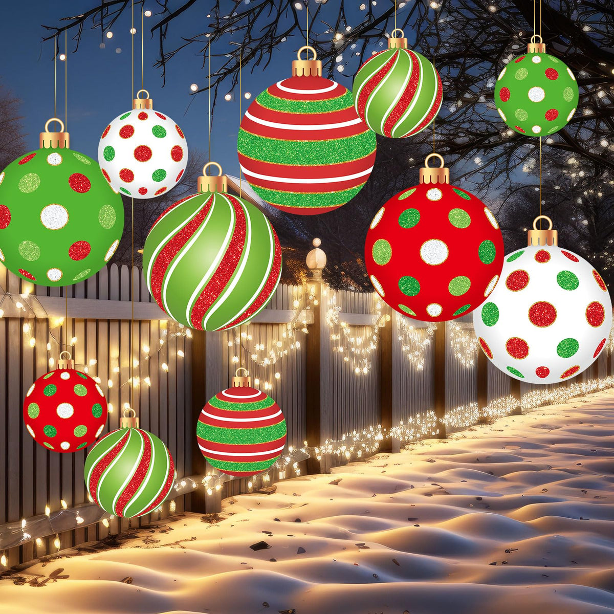 Wonderjune 15 Pieces Large Christmas Ball Yard Decors Include 5 Pcs 11.8 Inch Outdoor Christmas Hanging Ornament 10 Pcs 7.9 Inch Plastic Xmas Ball Ornaments for Lawn Tree Home Decors (Polka Dot)