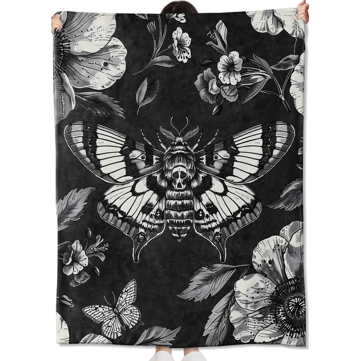 amepay Gothic Moth and Skull Blanket Gifts for Kids Adult Women,Goth Floral Dark Art Flannel Throw Blankets,Soft Comfy Lightweight for Halloween Couch Bed Sofa Bold Modern Decor,Horror Lovers 60x50in