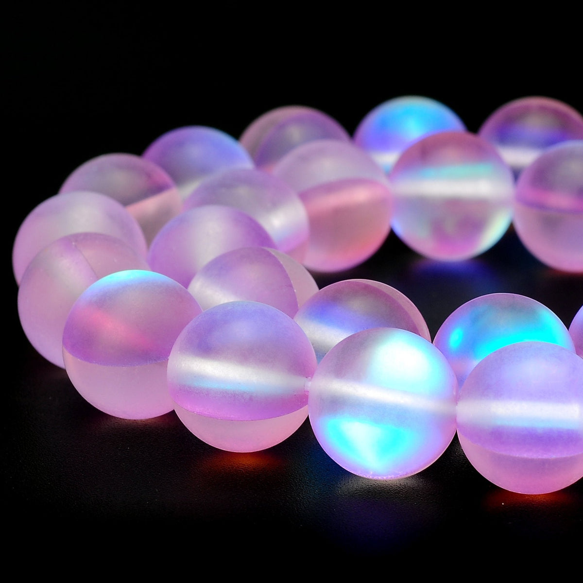 RUBYCA 10mm Round Moonstone Matte Crystal Glass Beads Aura for Jewelry Making Purple, 1 Strand