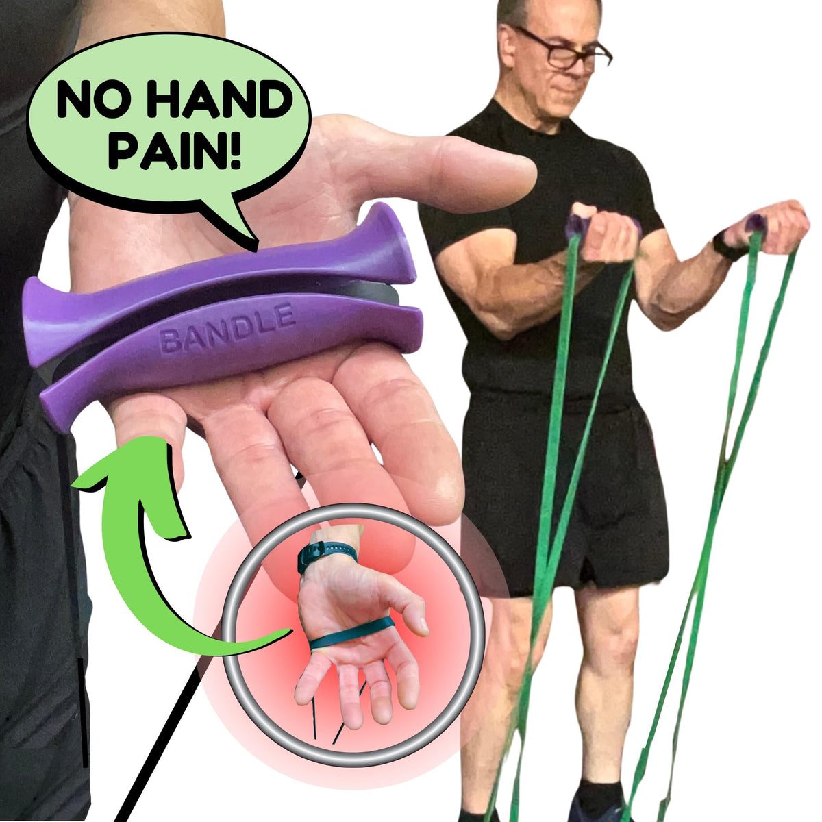 Bandles™ - True Ergonomic Resistance Band Handles | Unleash the Full Potential of Pain-Free, Full-Body Workouts | Durable & Comfortable for High-Intensity Training (2 Handles) (Black, Standard)