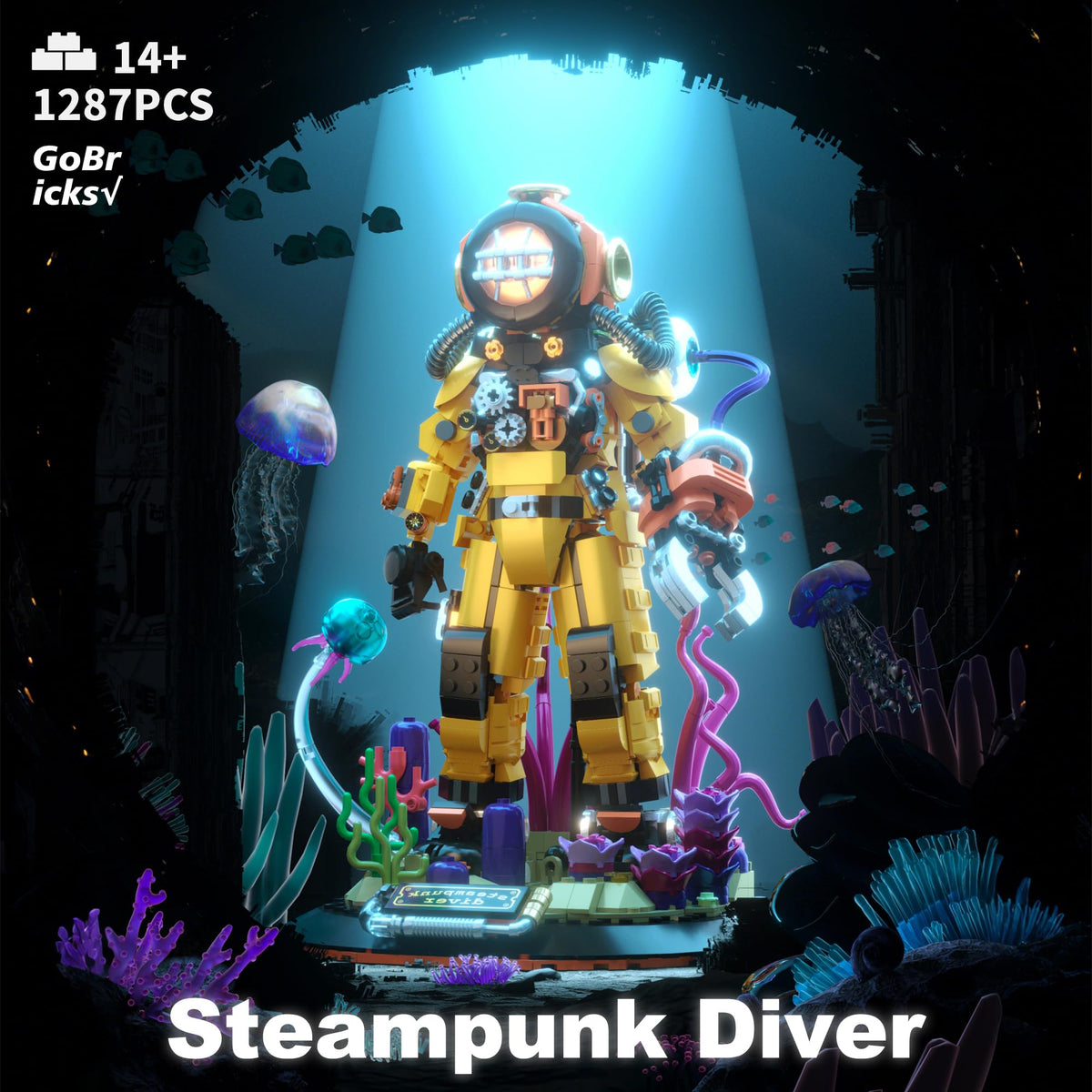 Building Toys Set, Steampunk Diver Buildings Blocks for Adults, Teens 14+, Creative Model Building Kits Birthday Home Office Decoration, 1287PCS