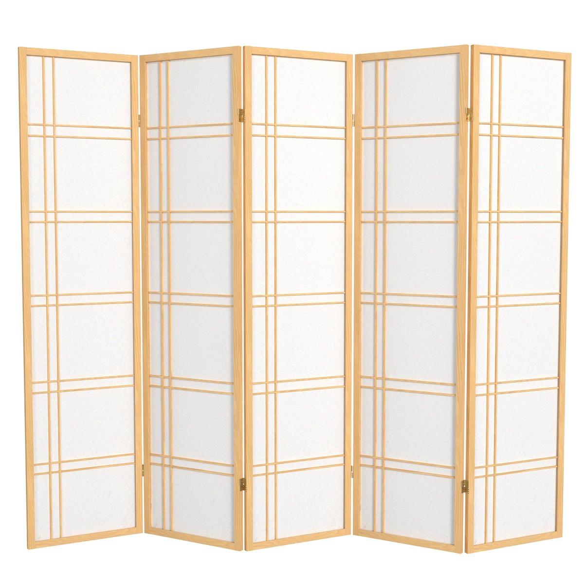 Red Lantern 6 ft. Tall Double Cross Shoji Screen - Natural - 5 Panels