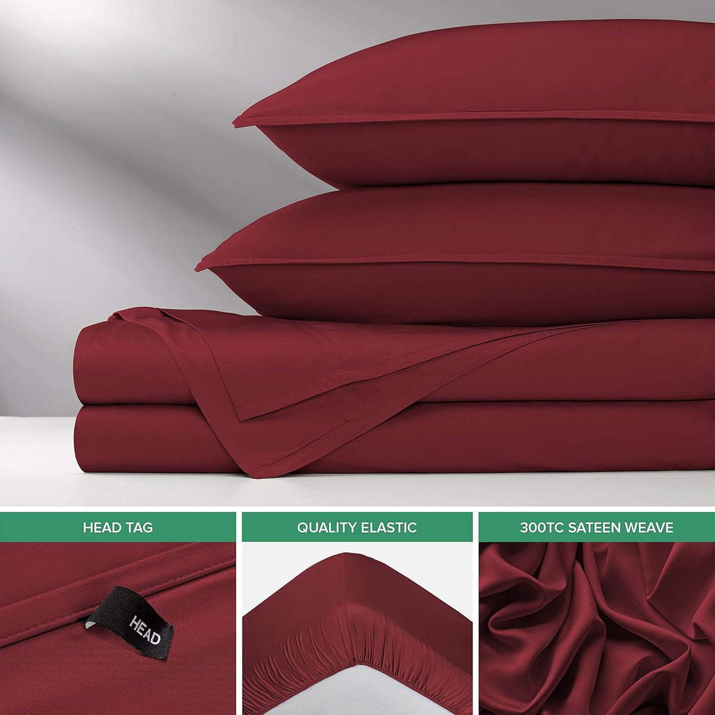 Pure Bamboo Full Bed Sheet Set - 100% Organic Viscose, Luxuriously Soft & Cooling | Merlot Color, Double Stitching