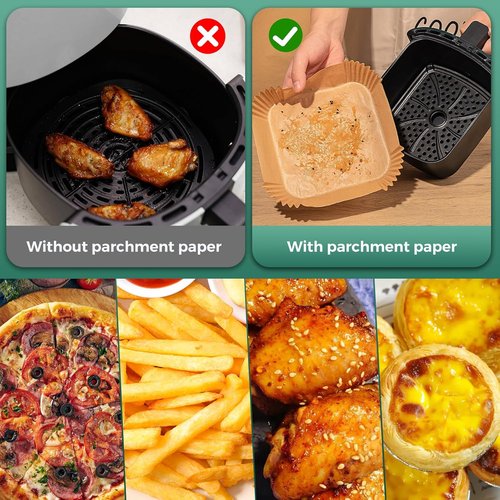 COSORI Small Air Fryer Liners - 100PCS Disposable Parchment Paper Sheets | 4.7 Inch Square for 2 QT Baskets