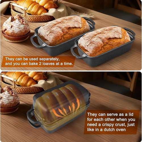 Cast Iron Bread Pan with Lid by [Brand Name] - 2 in 1 Loaf Bakeware for Sourdough & Sandwich Bread - 9×5 Inch Heavy Duty Design