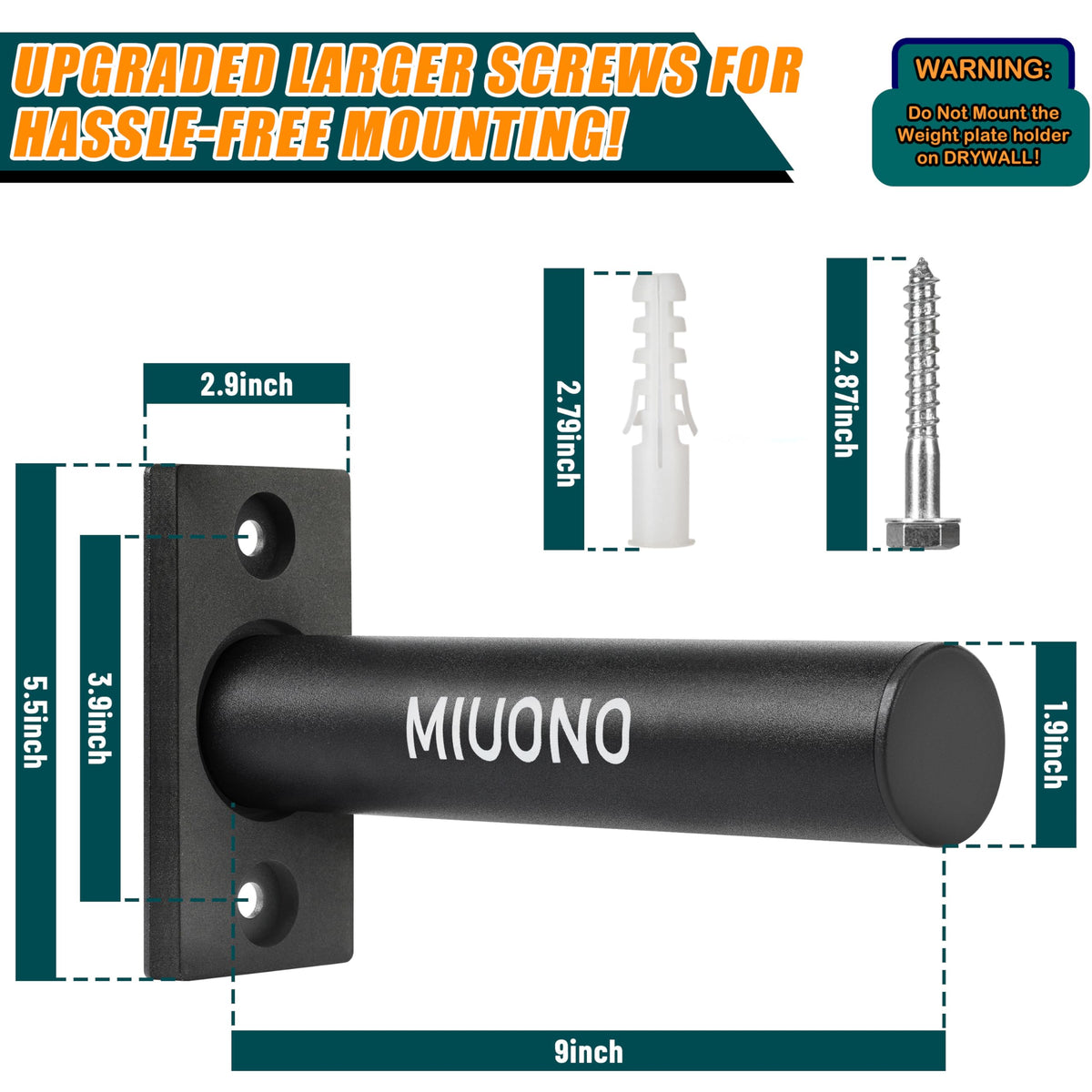 MIUONO Weight Plate Holder, 6 Pack Weight Plate Rack, Fit for 2 Inch Olympic Plate Storage Home Gym