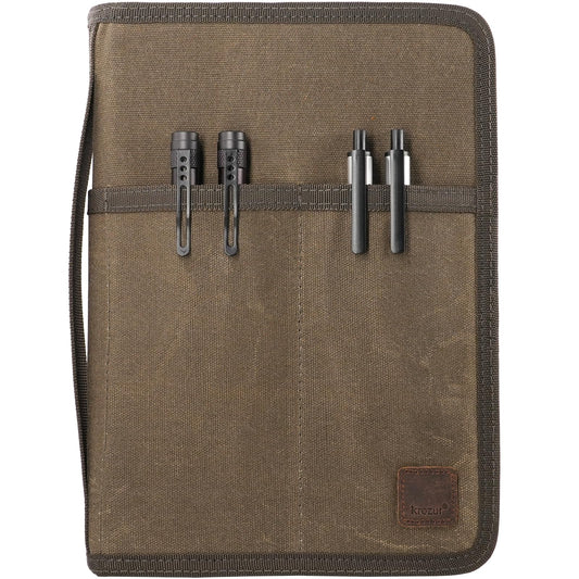 Krozur A5 YKK Zipper Notebook Journal Planner Sketchbook Cover for 5.5 x 8.25 Moleskine Cahier 5 x 8 legal note pads A5 LEUCHTTURM, Pen Loop, Water Resistant Cover, Classy Waxed Canvas, Olive