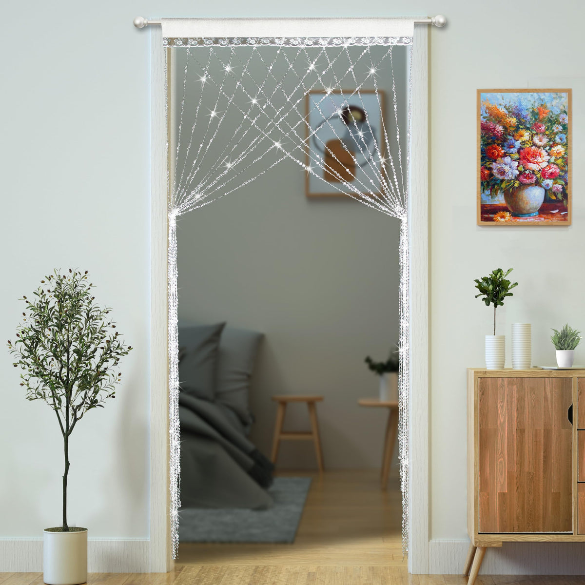 YaoYue Crystal Beaded Curtain Door Curtains Room Divider Hanging Diamond Acrylic Beads for Doorway Hippie Closet Bedroom Wall Window Backdrop Decor (35.5×79in/90×200cm, Crystal)