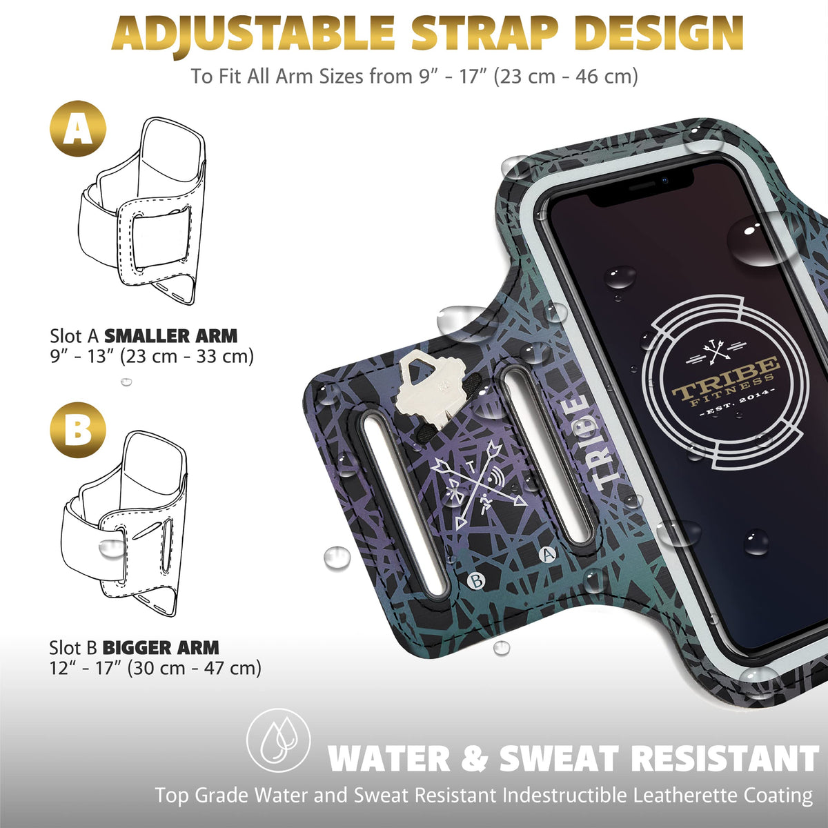 TRIBE Water Resistant Cell Phone Armband Case Running Holder for iPhone Pro Max Plus Mini SE (13/12/11/X/XS/XR/8/7/6/5) Galaxy S Ultra Plus Edge Note (21/20/10/9/8/7/6/5) Adjustable Strap & Key Pocket