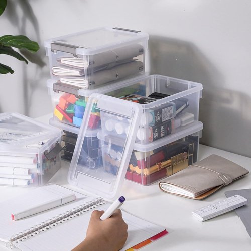 Citylife Small Storage Bins - 3.2 QT Clear Plastic Containers with Lids | Stackable Organizing Bins (6 Pack)
