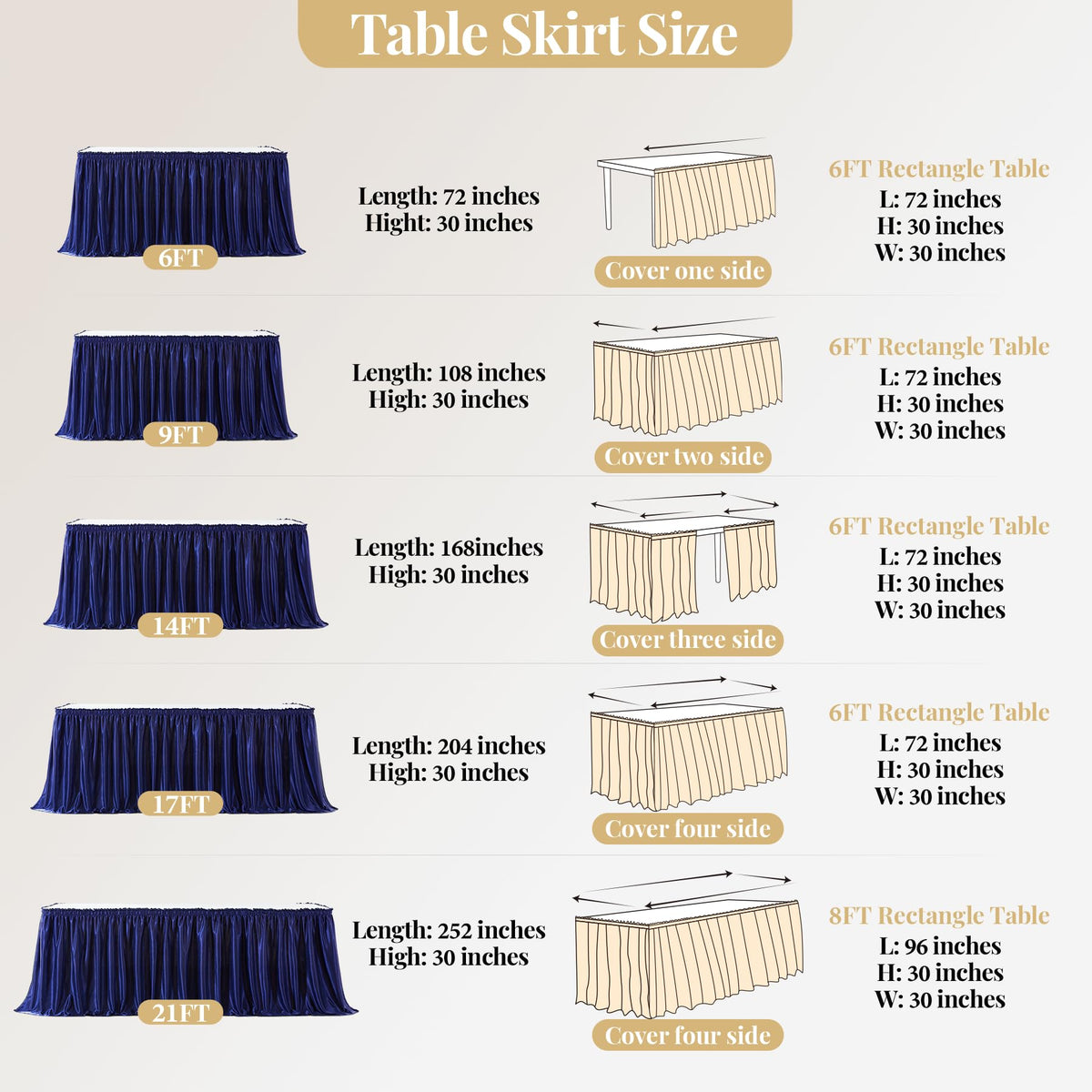 Wish Care 6ft Navy Blue Satin Table Skirt for Rectangle Tables Wrinkle Free Teacher Desk Skirt Glitter Ruffle Table Skirting Cloth for Back to School Classroom Office Dorm Birthday Party Table Decor