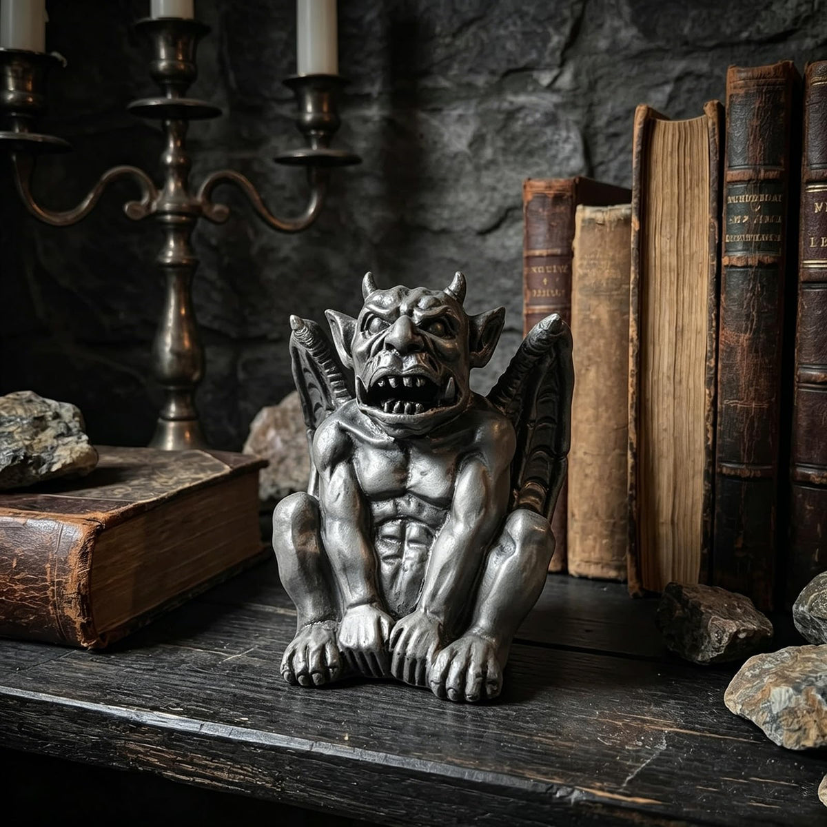 Gothic Gargoyle Incense Burner, Resin Demon Statue, Medieval Monster Figurine, Grey, 3.2 in. Tall, for 1x1 in. Cones, Halloween Decor
