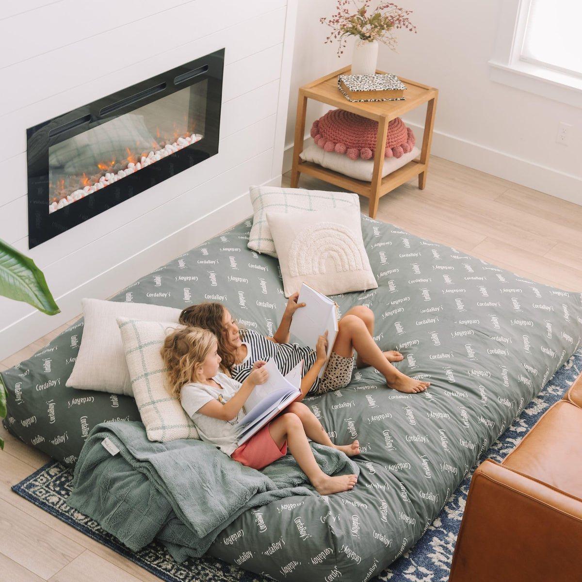 CordaRoy's Chenille Bean Bag Chair, Convertible Chair Folds from Bean Bag to Lounger, As Seen on Shark Tank, Moss - Queen Size