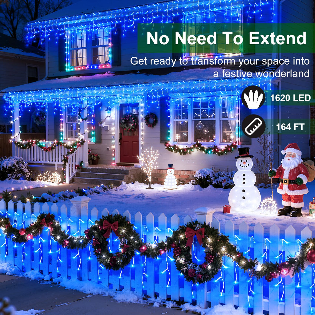 1620 LED Christmas Lights with 360Drops, 164ft 12 Modes Blue Outdoor String Lights with Timer Dimmable, Waterproof Hanging Twinkle Lights for Indoor Holiday Wedding Party Eaves Yard Christmas Decor