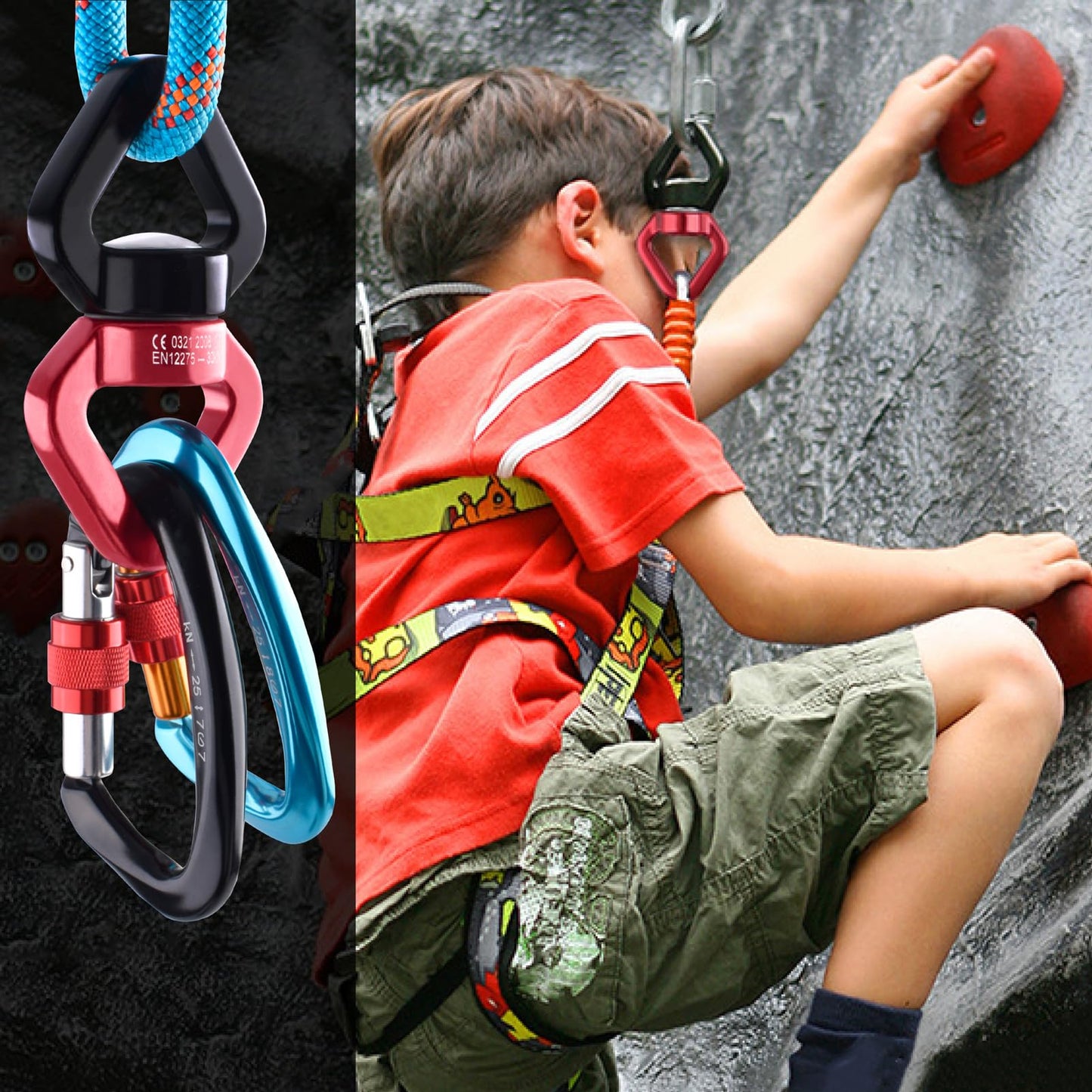 Azarxis Tree Swing Swivel Spinner, 30 kN Rotational Climbing Rope Device, Hanging Hook Accessory for Children's Web Swing, Aerial Dance (Black)
