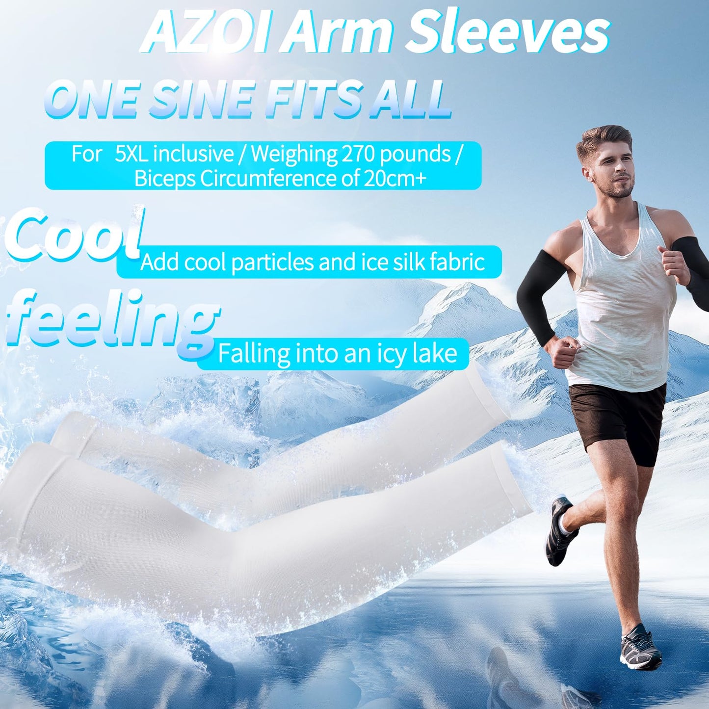 AZOI Arm Sleeves for Men Women – Cooling UV Sun Protection UPF 50+ Compression Sports Sleeves for Outdoor, Tattoo Cover Up （2 pairs）