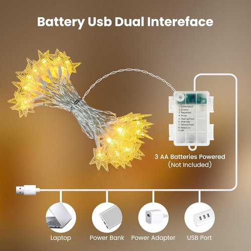 HEYFUNi Star String Lights - 50 LED Fairy Lights with Remote | 16ft USB & Battery Operated, Waterproof Decor for Kids' Bedroom & Nursery