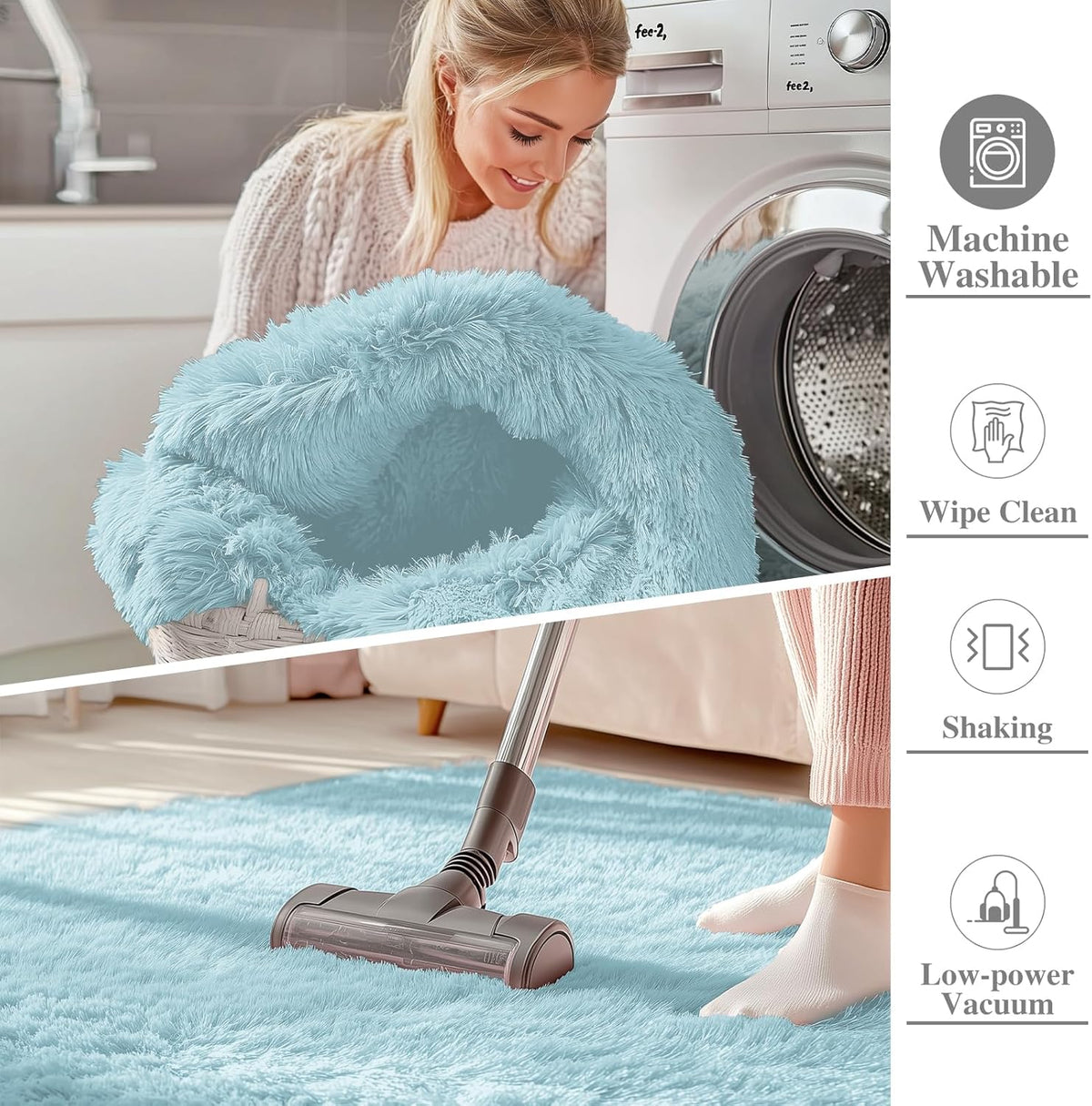OLANLY Area Rug - Soft Fluffy Shaggy Design | Machine Washable 4x5.9 ft | Light Blue for Living Room & Bedroom