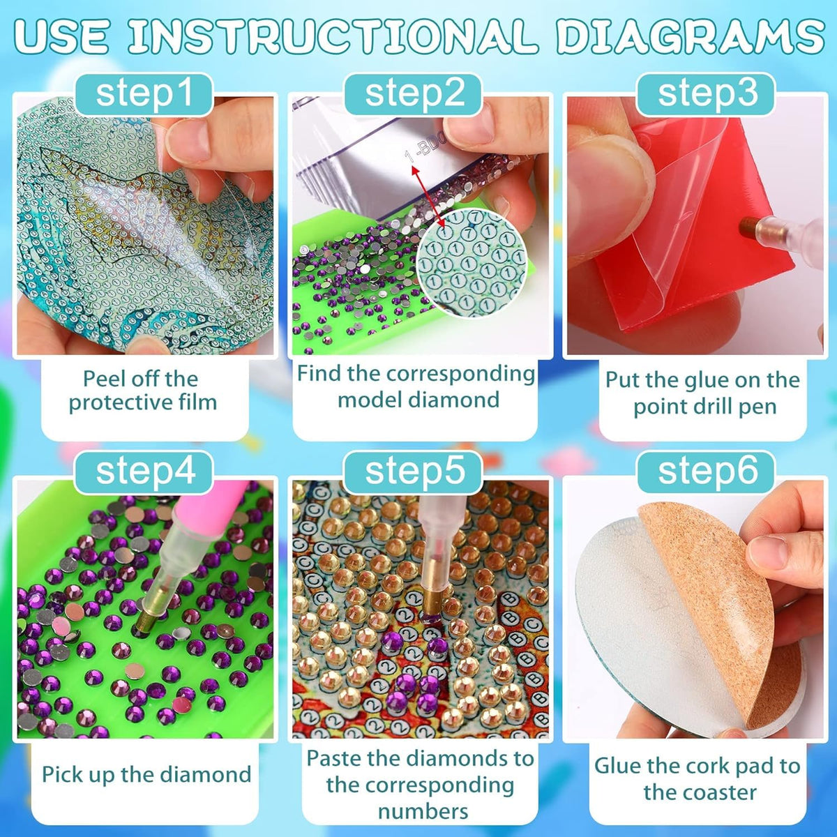 8 PCS Halloween Diamond Art Coasters Kits, Diamond Painting Coasters with Holder Set of 8, DIY Drink Coasters Art Crafts Supplies for Adults Cup Mat for Home Decor House Warming Gifts Non-Slip