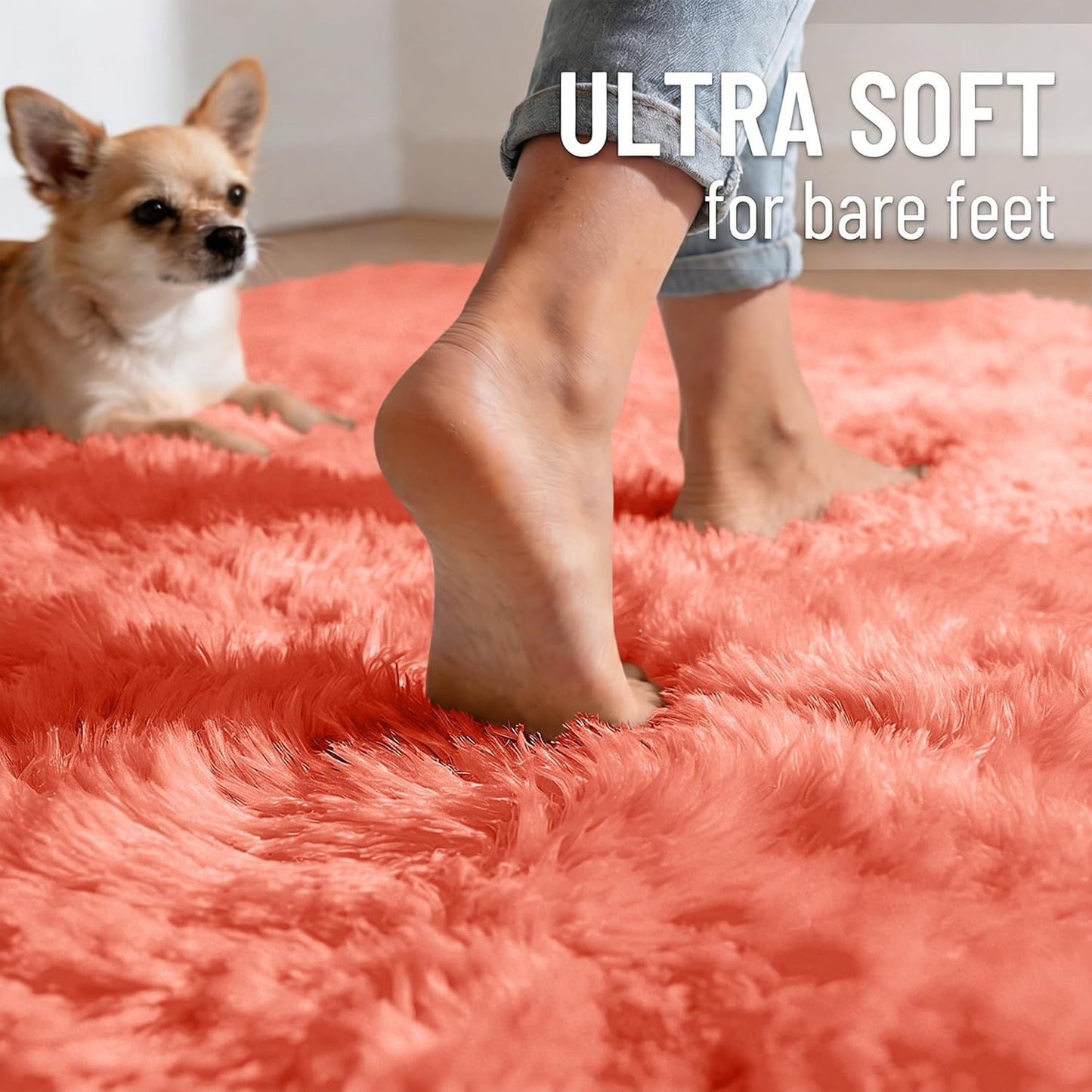 OLANLY Small Bedside Rug - Soft Fluffy Shaggy Indoor Carpet for Bedroom & Living Room | Coral Red
