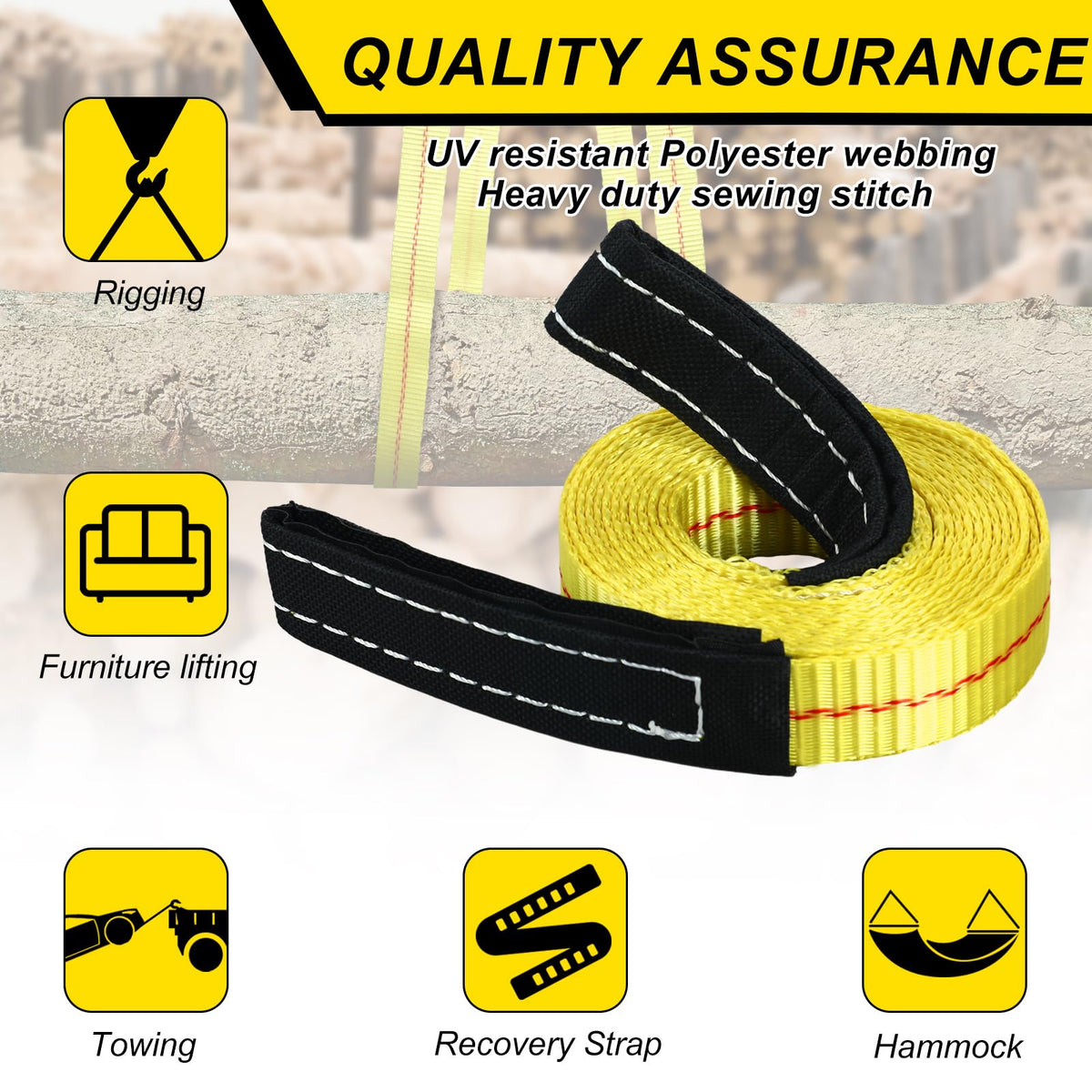 Shappy 2 Pcs 10' x 1" Lifting Sling Straps Heavy Duty Lifting Nylon Sling Web Slings Tree Saver Recovery Strap for Constructions, Steel, Trailer