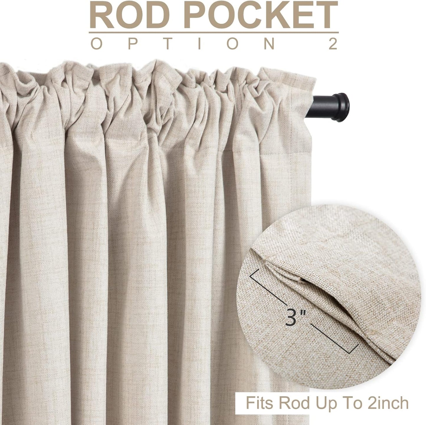 Skiennix 100% Blackout Linen Curtains - Thermal Insulated Drapes for Bedroom | 100" W x 96" L, Cream