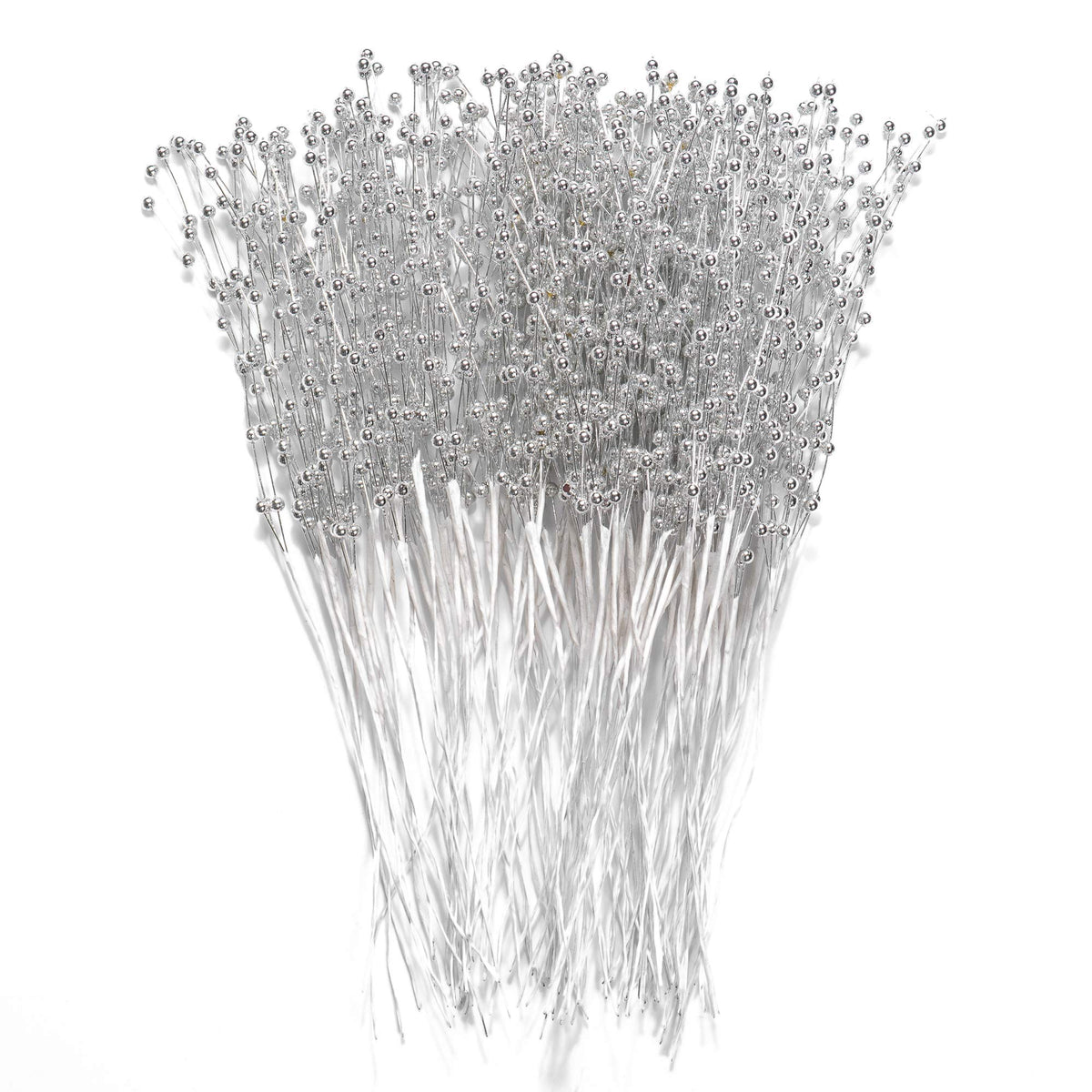 60 Pieces Pearl Stick Stems Bouquets, 4mm Bead String Garland Beaded Spray Filler Floral Arrangements Tree Picks Wedding Party Decoration, Mother's Day Flower Decor, Christmas Tree Picks (Silver)