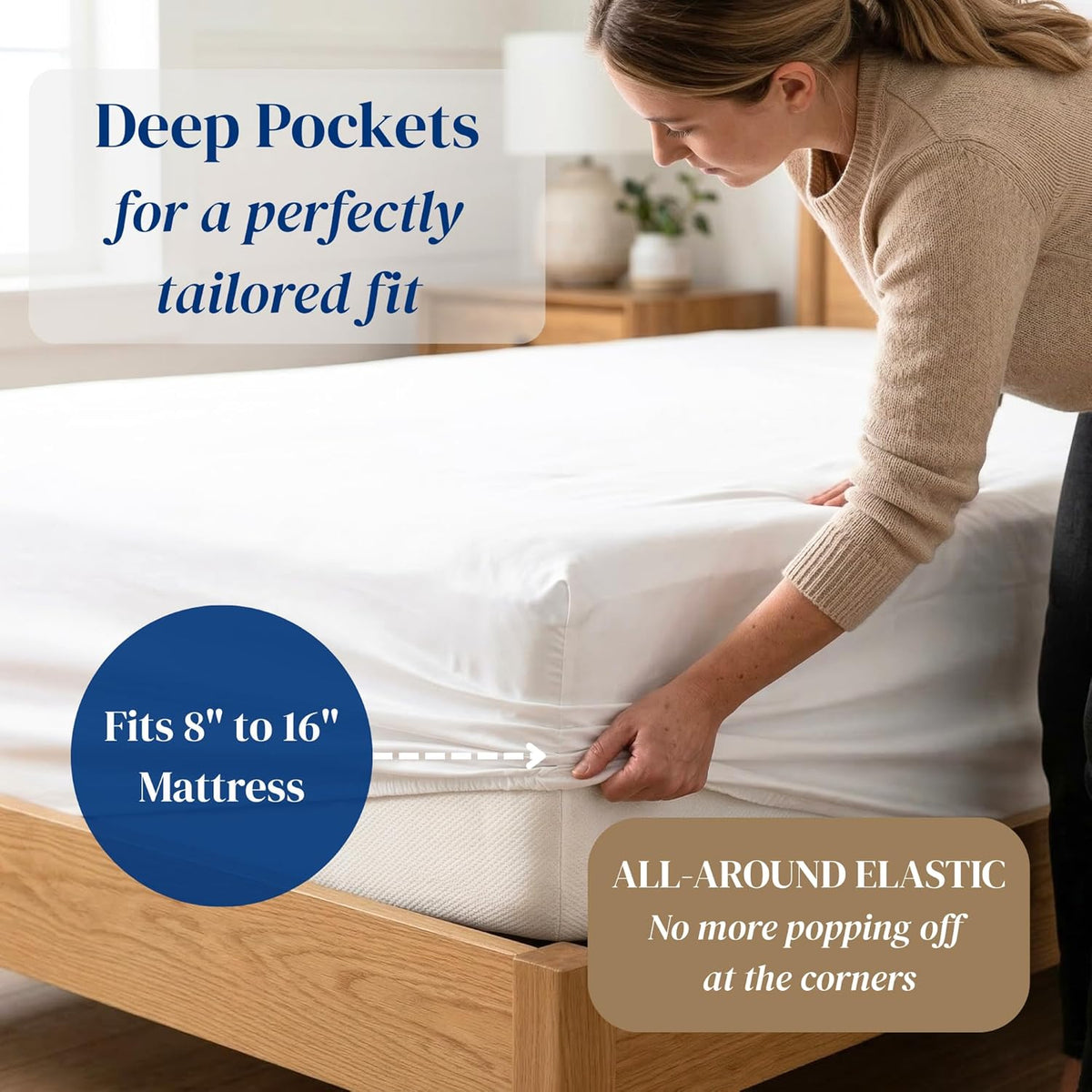 Beckham Hotel Collection King Size Sheet Set - 100% Cotton Sateen, Silky Smooth & Soft, 16” Deep Pocket | White