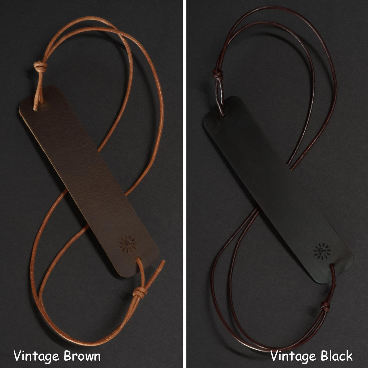 SUNUU Bookmark - Premium Full Grain Genuine Leather-Handmade with Cowhide Leather - Tie-up Bookmark - 0.79x3.54in - 2 Vintage Black and Brown