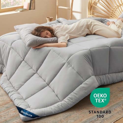 Bedsure Comforter Duvet Insert - All-Season Twin Size Quilted Down Alternative Bedding, Light Grey 88 x 68 Inches