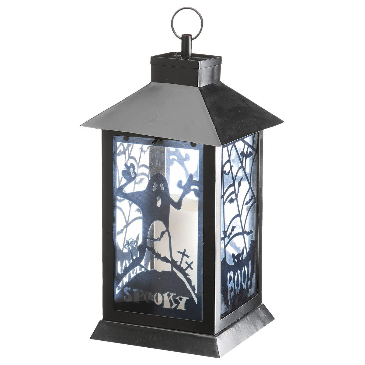 National Tree Company Halloween Lantern with LED Lights, Carved Images of Ghosts and Cobwebs, Halloween Collection, 16 inches