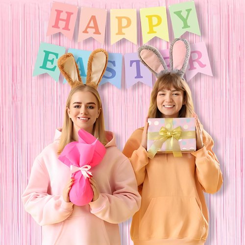 BRAVESHINE Pastel Pink Fringe Curtains - 2 Pack Backdrop for Graduation, Baby Showers & Parties