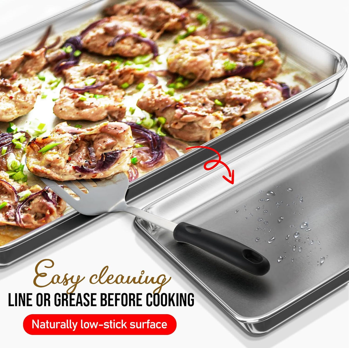 JoyTable Aluminum Baking Sheet Set - 2 Pack Non-Stick Cookie Sheets | Commercial Quality, 15 x 10 Inch